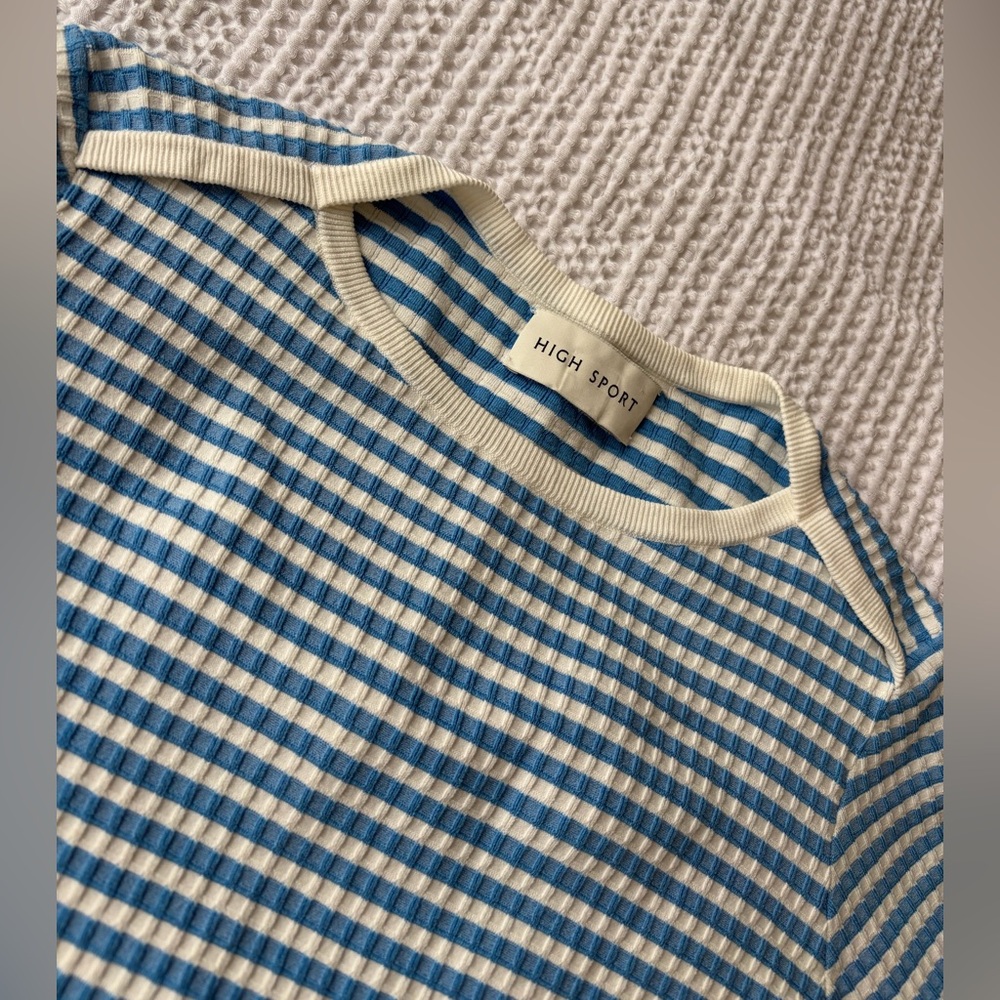 High Sport Women's Blue and White Striped Sweater Like New